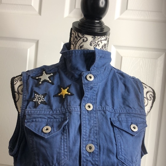 Authethic Icon Vest Blue New L Button Up Stars Embellished - Picture 2 of 6
